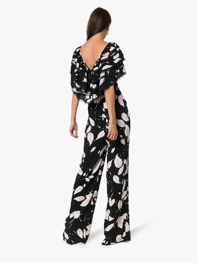 Shop By Timo Ruffle Leaf Print Jumpsuit In Black