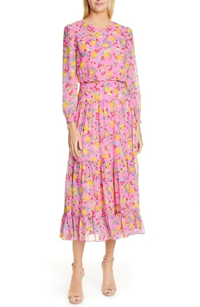 Shop Saloni Isabel Fil Coupe Silk Blend Midi Dress In Limoncello