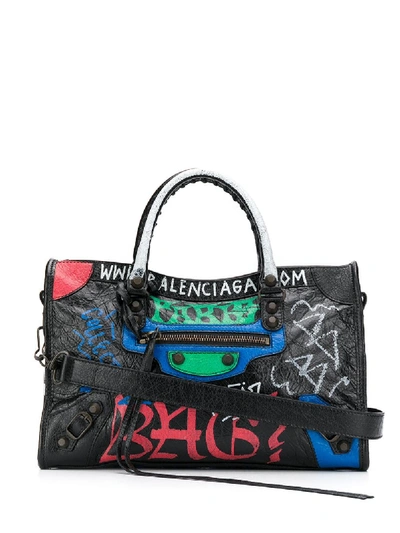 Shop Balenciaga Small Classic City Graffiti Tote - Black