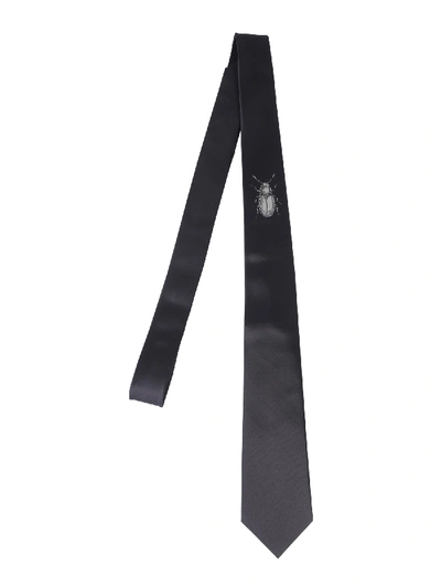 Shop Alexander Mcqueen Insect Embroidered Tie In Black