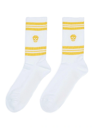 Shop Alexander Mcqueen Stripe Skull Socks In White / Yellow