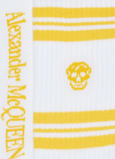 Shop Alexander Mcqueen Stripe Skull Socks In White / Yellow