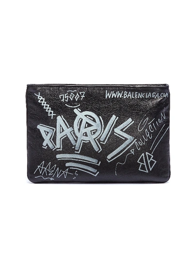 Black Explorer graffiti-print leather pouch