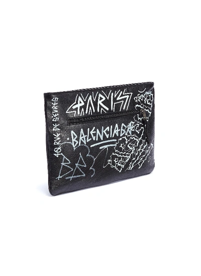 Shop Balenciaga 'explorer' Graffiti Print Leather Pouch