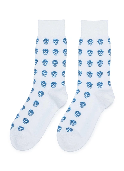 Shop Alexander Mcqueen Skull Print Socks In White / Blue
