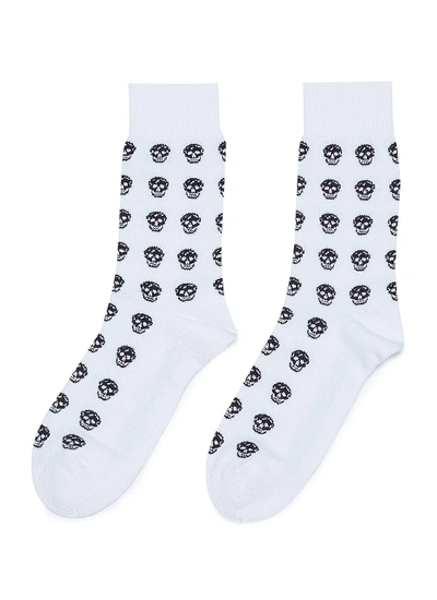 Shop Alexander Mcqueen Skull Print Socks In White / Black