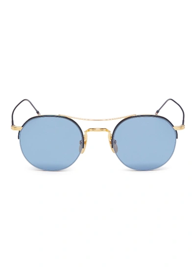 Shop Thom Browne Browbar Metal Round Sunglasses In Blue