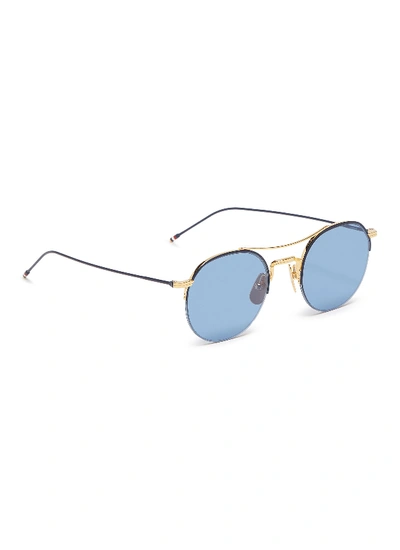 Shop Thom Browne Browbar Metal Round Sunglasses In Blue