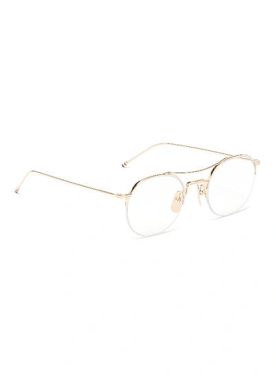 Shop Thom Browne Browbar Metal Round Optical Glasses