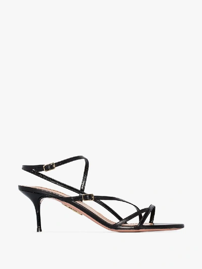 Shop Aquazzura Black Carolyne 60 Strappy Leather Sandals