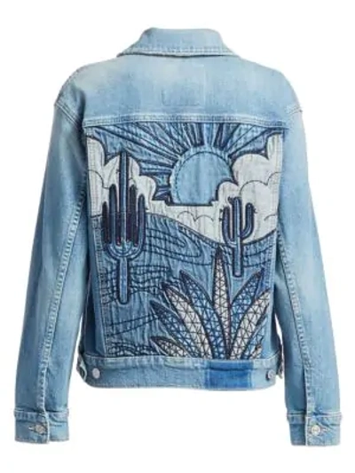 Shop Mother Cactus Embroidered Denim Jacket In Thirsty