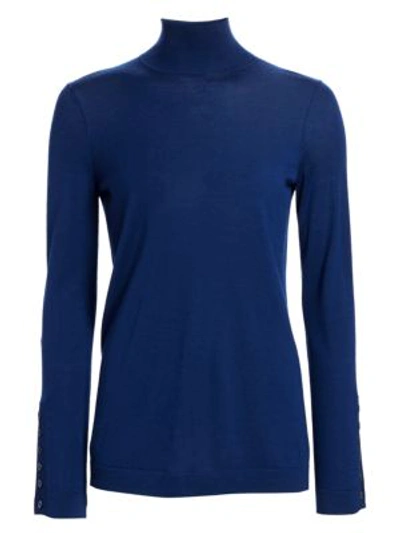 Shop St John Extra-fine Merino Wool Turtleneck Sweater In Prussian Blue