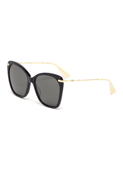 Shop Gucci Metal Temple Oversized Acetate Butterfly Sunglasses In Black