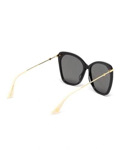 Shop Gucci Metal Temple Oversized Acetate Butterfly Sunglasses In Black