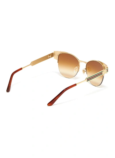 Shop Gucci Web Stripe Temple Metal Round Sunglasses In Metallic