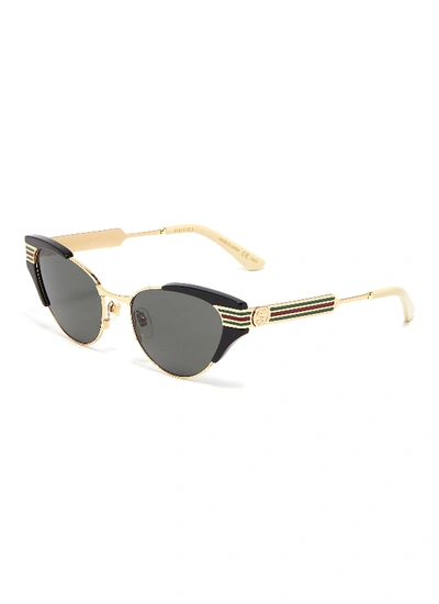 Shop Gucci Web Stripe Temple Metal Cat Eye Sunglasses
