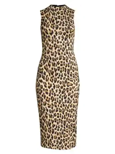 Shop Alice And Olivia Delora Leopard Sleeveless Bodycon Dress In Textured Leopard