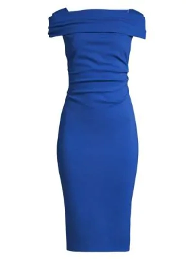 Shop Escada Dosa Ruched Cap-sleeve Jersey Dress In Medium Blue