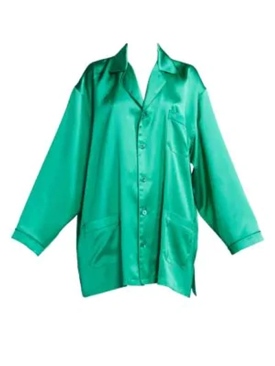 Shop Balenciaga Satin Pajama Top In Emerald Multi