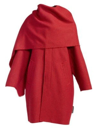 Shop Balenciaga Houndstooth Wool Scarf Coat In Rouge