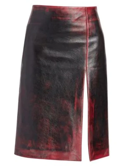 Shop Balenciaga Leather High Slit Pencil Skirt In Black Pink