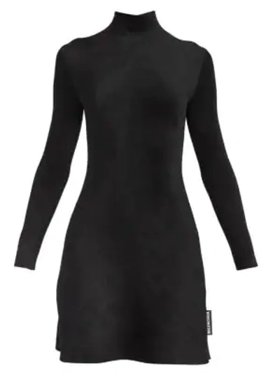 Shop Balenciaga A-line Velvet Turtleneck Dress In Noir