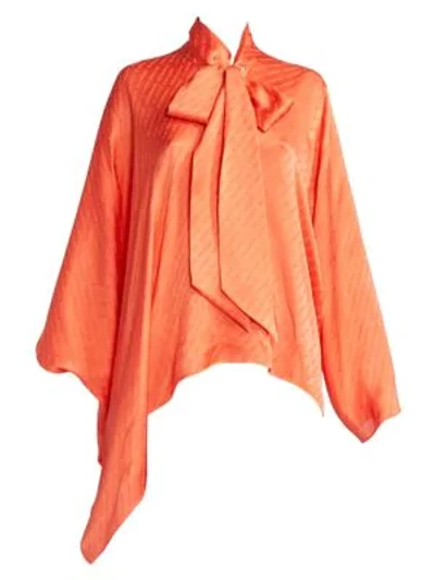 Shop Balenciaga Draped Vareuse Logo Tieneck Blouse In Orange