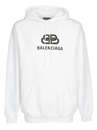 Shop Balenciaga Logo Print Hoodie In White