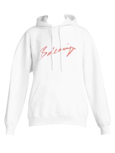 Shop Balenciaga Logo Script Hoodie In White Red