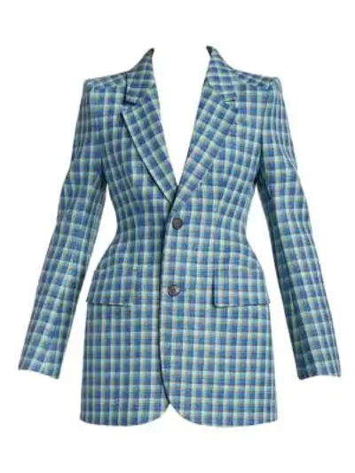 Shop Balenciaga Sculpted Wool Blazer Tweed In Blue Azure