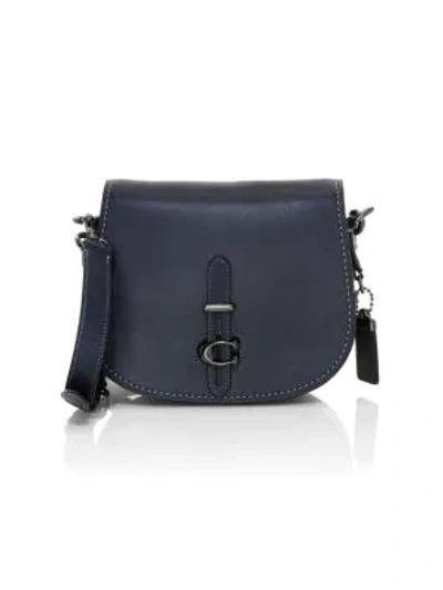 Shop Coach Leather Saddle Bag In Navy