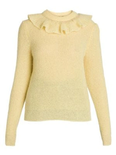 Shop Miu Miu Mohair-blend Ruffle Sweater In Vanilla