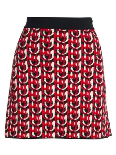 Shop Miu Miu Jacquard Knit Monogram Skirt In Navy