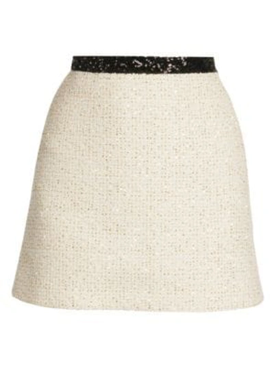 Shop Miu Miu Sequin Tweed A-line Mini Skirt In Ivory