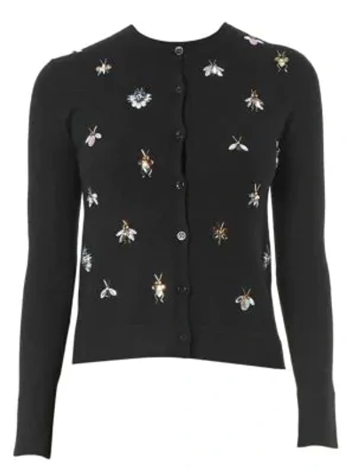 Shop Carolina Herrera Embellished Cashmere & Silk Cardigan In Black Multi