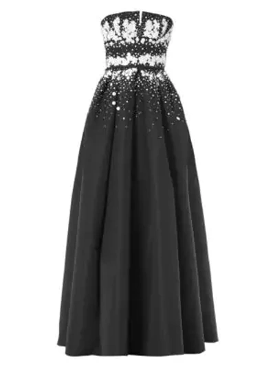 Shop Carolina Herrera Embellished Strapless Silk Ball Gown In Black White