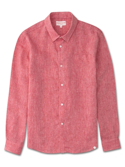 Derek Rose Men's Shirt Monaco Linen Red In Red