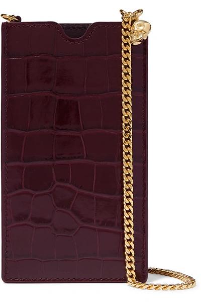 Shop Alexander Mcqueen Croc-effect Leather Phone Case In Burgundy