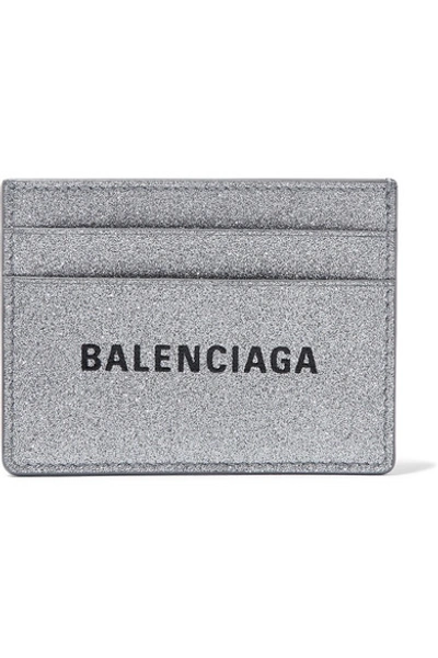 Shop Balenciaga Everyday Glittered Leather Cardholder In Silver