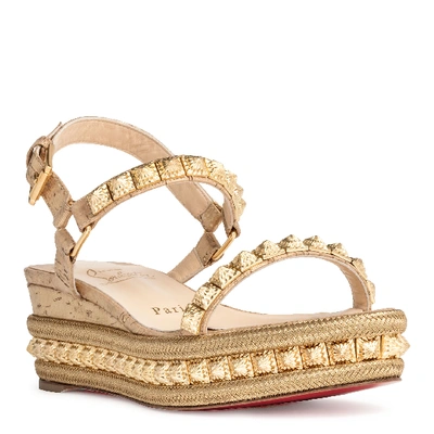 Shop Christian Louboutin Pyradiams 60 Liege Pepite Gold Wedges In Gold/beige/metallic