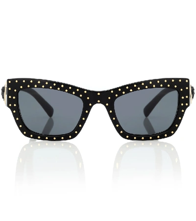 Shop Versace Embellished Square Sunglasses In Black