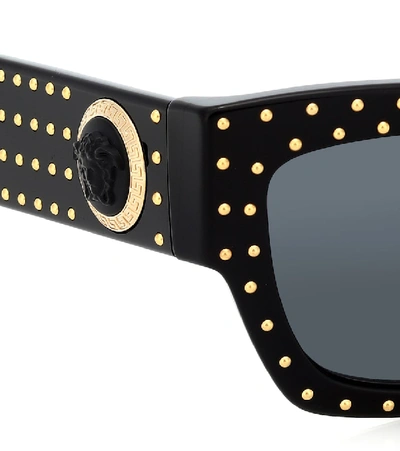 Shop Versace Embellished Square Sunglasses In Black