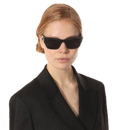 Shop Versace Embellished Square Sunglasses In Black