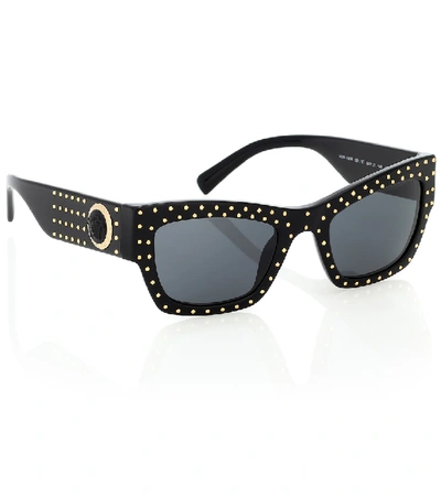 Shop Versace Embellished Square Sunglasses In Black