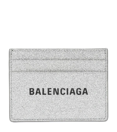 Shop Balenciaga Glitter Leather Card Holder In Silver