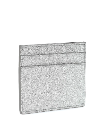 Shop Balenciaga Glitter Leather Card Holder In Silver