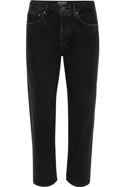 Shop Agolde Parker Cropped Organic High-rise Straight-leg Jeans In Black