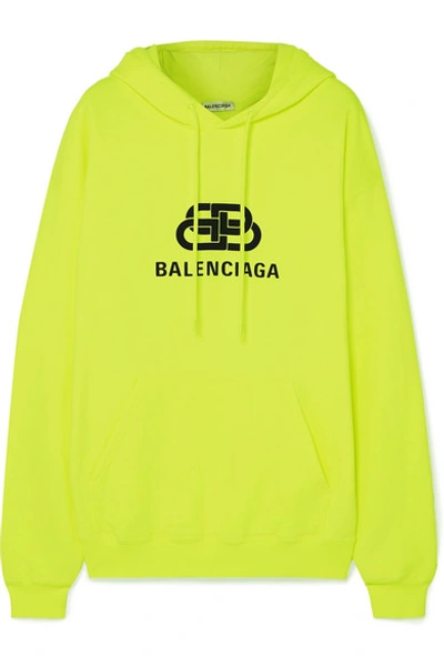 Shop Balenciaga Printed Cotton-jersey Hoodie In Yellow