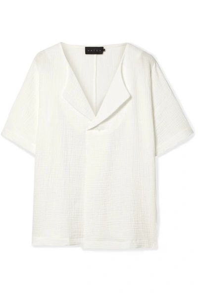 Shop Hatch The Ines Cotton-seersucker Blouse In White