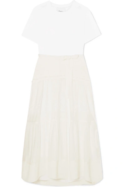 Shop 3.1 Phillip Lim / フィリップ リム Paneled Belted Silk, Cotton And Lace Midi Dress In Ivory